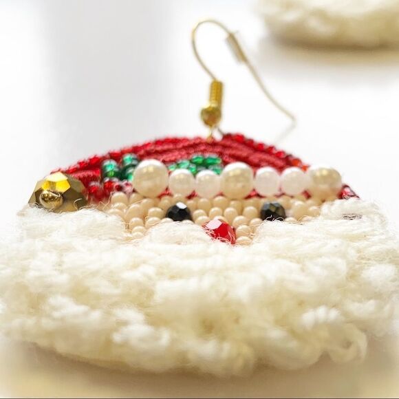 Boho Seed Beaded Big Beard Christmas Santa Claus Earrings - Picture 3 of 9